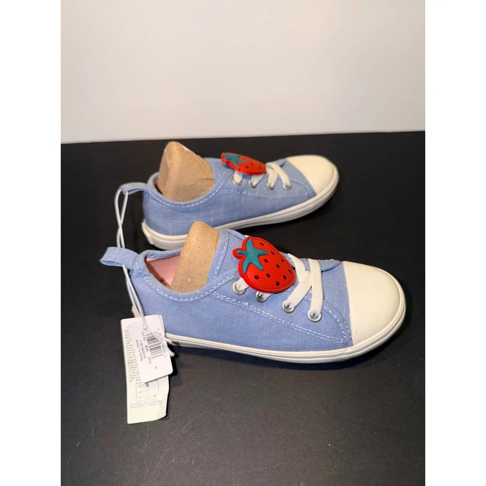 NEW Old Navy‎ Toddler Girls Blue Canvas Strawberry Sneakers Low Top Shoes Sz 9